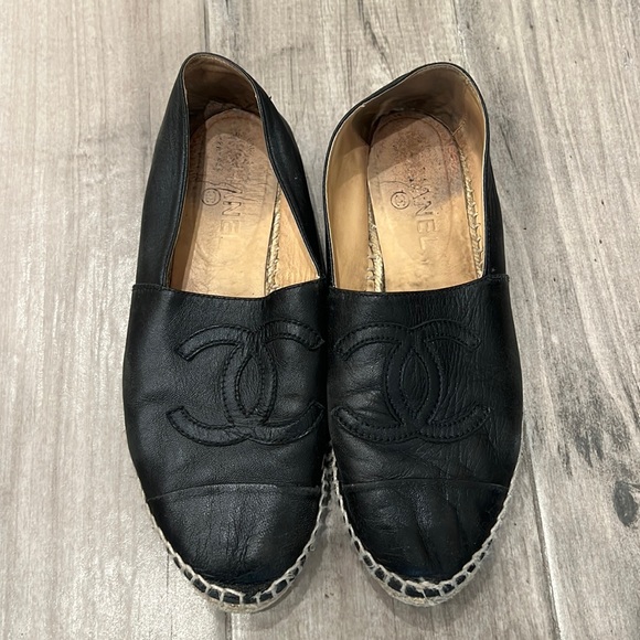 Chanel Black Leather Espadrilles size 40 - Picture 1 of 5